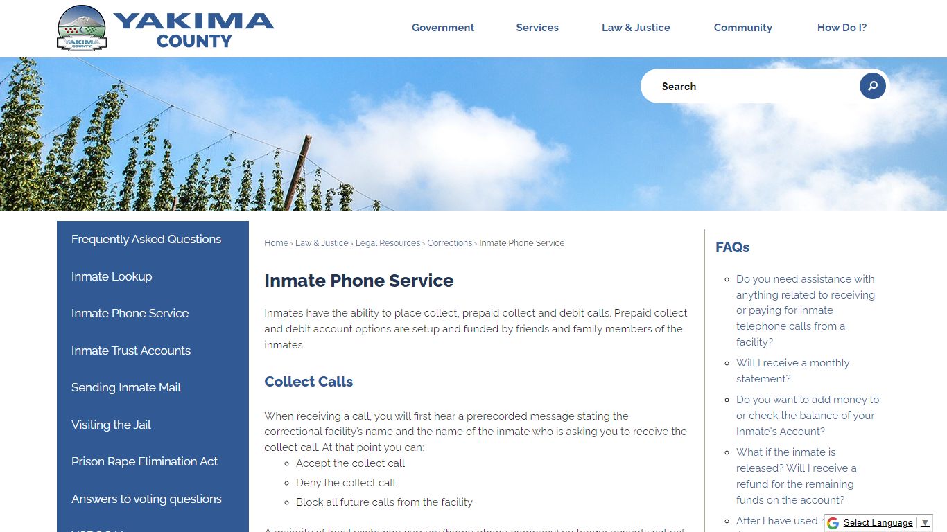 Inmate Phone Service | Yakima County, WA